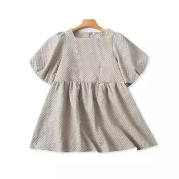 Orders Exported to Japan Three-Dimensional Embossed round Neck Dress Spring and Autumn New Puff sleeve Fashion Women clothes Mid-Length Top 22304 Green Gray M