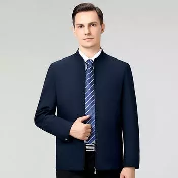 Ordos city-produced spring and autumn new mulberry silk jacket men s business casual middle-aged dad loose stand-up collar jacket 170
