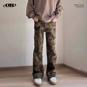 OREETA Ретро хип-хоп узкие камуфляжные расклешенные брюки для мужчин и женщин XS камуфляжный