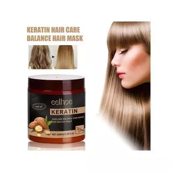 Орехово-кератиновая маска для волос. Гладкие волосы. Увлажнение и восстановление сухих волос. Мягкий уход за волосами для всех типов волос. Кератиновое лечение кожи головы. Brown коричневый