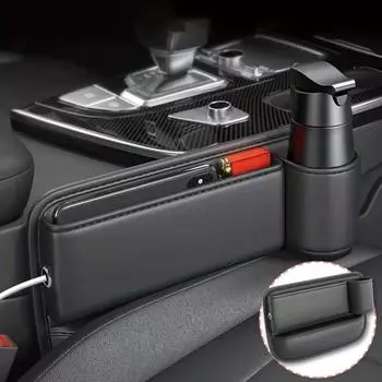 Органайзер для автомобильного сиденья с подстаканником, текстурированная сумка для хранения на переднем сиденье из искусственной кожи и наполнитель щелей, сумка для хранения в салоне Amagi