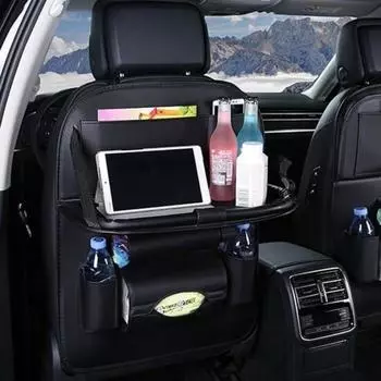 Органайзер для автомобильного сиденья в двух стилях, складной столик-поднос, дорожная сумка для хранения, складной обеденный стол, сумка для хранения автомобильного сиденья With tray (PU leather) коричневый