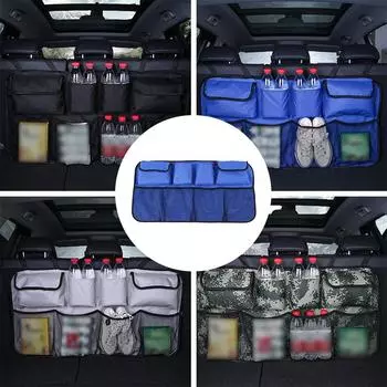 Органайзер для багажника автомобиля большой емкости, регулируемая пряжка, подвесная сумка для хранения на заднем сиденье, складной карман, универсальный внедорожник, автомобиль чёрный