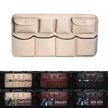 Органайзер для багажника автомобиля, сумка для хранения на заднем сиденье автомобиля, искусственная кожа, многоразовые подвесные сетки, карманы для автоукладки, уборка