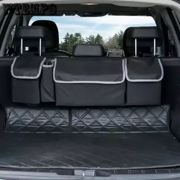 Органайзер для багажника автомобиля, сумка для хранения на заднем сиденье, вместительная, многофункциональная, из ткани Оксфорд, органайзеры для спинки автомобильного сиденья, аксессуары для салона автомобиля чёрный