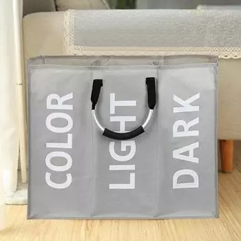 Органайзер для белья с 2 ручками, компактная декоративная модная корзина для белья из ткани Оксфорд с 3 сетками для спальни светло-серый