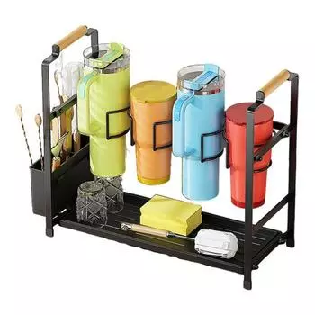 Органайзер для бутылок с водой, держатель для хранения с поддоном для слива, нержавеющий, легкий доступ, простая установка, вода