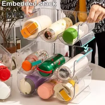 Органайзер для бутылок с водой для кладовой, штабелируемый держатель для стаканов для кухонных шкафов, прозрачный, регулируемый держатель для стаканов разных бутылок и стаканов 1Grid