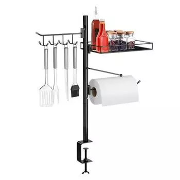 Органайзер для гриля для барбекю с держателем для бумажных полотенец, банка для приправ, крючки для инструментов, устойчивый C-образный зажим