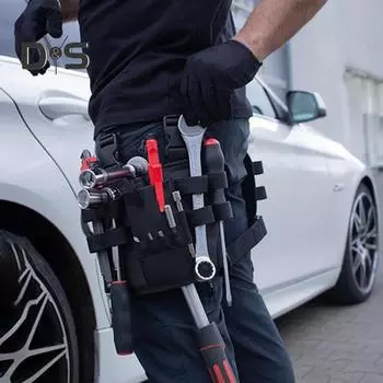 Органайзер для хранения инструментов с регулируемым ремнем Компактный дизайн Быстросъемная сумка для инструментов электрика с зажимом для ремня Портативная сумка для инструментов чёрный