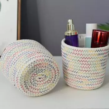 Органайзер для хранения, компактная, удобная в переноске хлопковая линия, модная яркая цветная корзина для рабочего стола белый