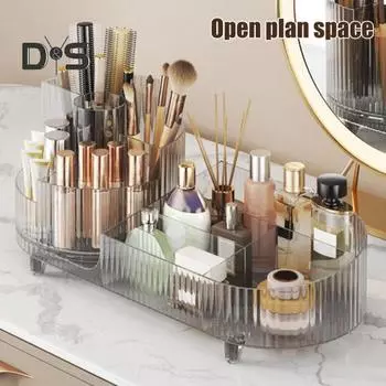 Органайзер для хранения косметики с 9 отделениями, большая вместимость, прозрачная вращающаяся на 360 градусов полка для хранения косметики белый