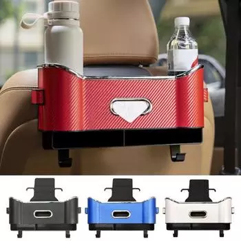 Органайзер для хранения на сиденье автомобиля с 2 держателями для стаканов, многофункциональное место для хранения на заднем сиденье чёрный