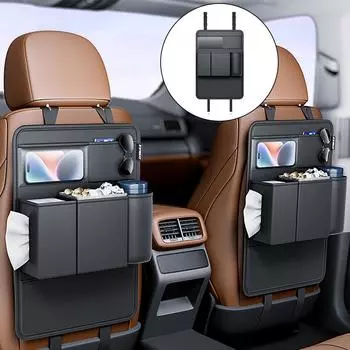 Органайзер для хранения на спинке сиденья автомобиля, универсальная сумка из искусственной кожи для автостилинга, карман для хранения и уборки, многофункциональный ящик для хранения чёрный