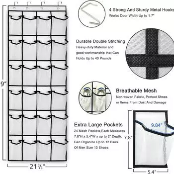 Органайзер для хранения обуви и сетчатый органайзер с 40 карманами, подвешиваемый на дверь