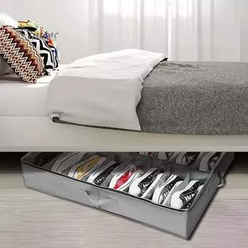 Органайзер для хранения обуви под кроватью, большая вместимость, несколько отделений, складная конструкция, контейнер для обуви, ящик для хранения с ручкой серый