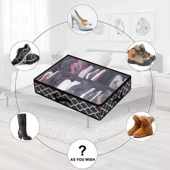 Органайзер для хранения обуви. Полезный пылезащитный толстый органайзер для обуви. Складной органайзер для обуви под кроватью. Чехол для хранения обуви. темно-серого