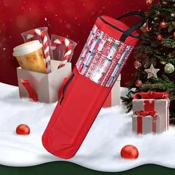 Органайзер для хранения подарочной упаковочной бумаги с ручкой и застежкой-молнией, большой вместимости красный