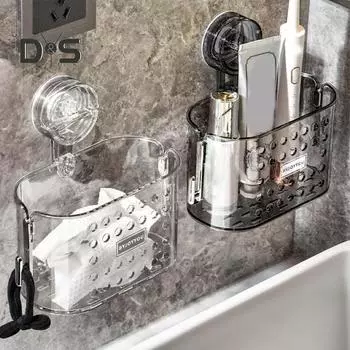 Органайзер для хранения вещей в ванной комнате, вентилируемая конструкция, водонепроницаемая, простая установка, не требуется сверления, корзина для душа с присоской белый