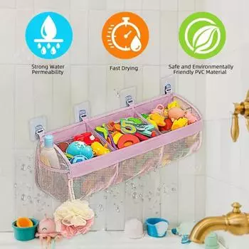 Органайзер для игрушек для ванной, 3 отделения, коробка для хранения игрушек для ванной, настенная полка для игрушек для ванной, для легкого доступа и сортировки игрушек розовый