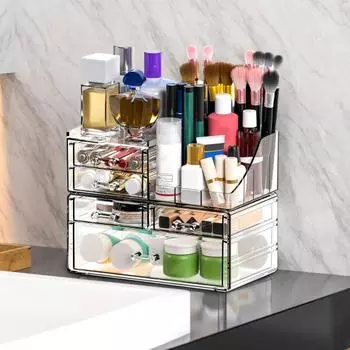 Органайзер для косметики, прозрачный, штабелируемый, дизайн, гладкие края, без заусенцев, туалетный столик, хранение косметики