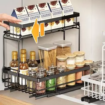 Органайзер для кухни под раковиной Выдвижной ящик для хранения вещей в ванной Полки для хранения вещей Шампунь Косметика Органайзер Корзины чёрный