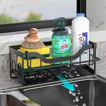 Органайзер для кухни, подставка для раковины, держатель для губки, органайзер для кухонной раковины, держатель для полотенец, поддон для слива раковины с поддоном для слива, стеллаж для хранения чёрный