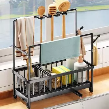 Органайзер для кухонной мойки, стеллаж для хранения со съемным сливным поддоном, удобный доступ, многофункциональный держатель для полотенец, стойка для слива щеток B серебряный