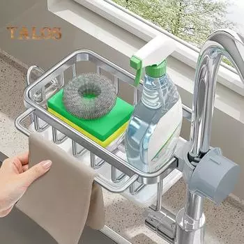 Органайзер для кухонной раковины, вешалка для полотенец, держатель губки, быстросохнущие отверстия для полосок, металлические компактные многофункциональные инструменты для хранения Left серый