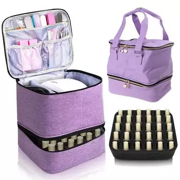 Органайзер для лака для ногтей, сумка для хранения, чехол для Nail Tech, съемная двухслойная сумка для переноски, вмещает 30 флаконов лака для ногтей чёрный