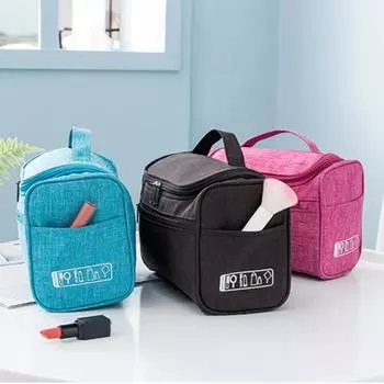 Органайзер для макияжа с ручкой, водонепроницаемый полиэстер, женская сумка для мытья бритья, косметический чехол для хранения для путешествий синий