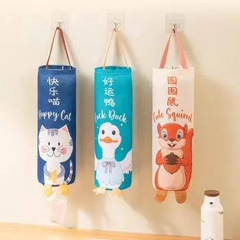 Органайзер для мусорных мешков с нижним отверстием и шнурком, плавное извлечение, экономящий место, органайзер для мусорных мешков с рисунком из мультфильмов, кухонные принадлежности темно-синий