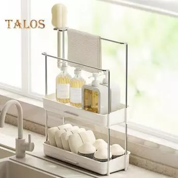 Органайзер для раковины, стеллаж для хранения в ванной с широким нижним основанием, вентиляционные отверстия, дизайнерская полка для раковины, столешница для хранения Dual Layer