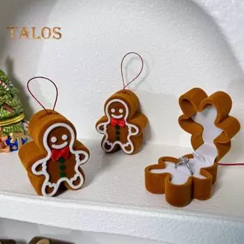 Органайзер для шкатулок с мягкой подкладкой, рождественский пряничный человечек, коробка для хранения обручальных колец, мини-дорожная шкатулка для украшений жёлтый