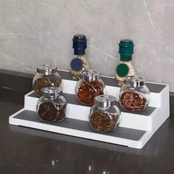 Органайзер для специй, экономия места, легко чистящиеся, 3-уровневые нескользящие кухонные стеллажи для хранения для кладовой серо-белый