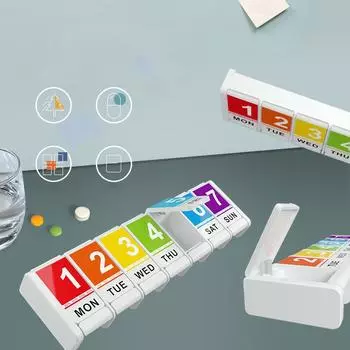 Органайзер для таблеток 7 дней 1 раз в день 7 ячеек Портативный еженедельный контейнер для таблеток Хранение лекарств Витамины Медицина Рыбий жир белый