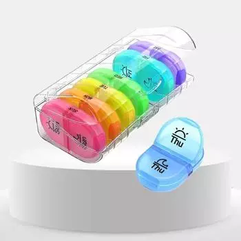 Органайзер для таблеток, дорожные коробки для таблеток, 7 дней, 2 раза в день с красочным съемным органайзером для таблеток, витаминов, рыбьего жира 1Set