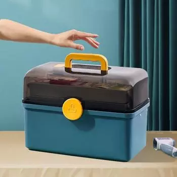 Органайзер для таблеток, ящик для хранения, большая емкость, многослойная классификация, пыленепроницаемый, легкий доступ, ящик для хранения лекарств со скрытой ручкой синий