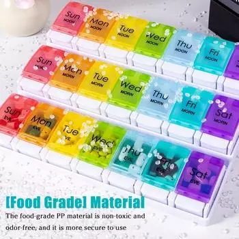 Органайзер для таблеток, ящик для хранения с большими отделениями, не содержит BPA, еженедельная организация, прозрачный, Push S