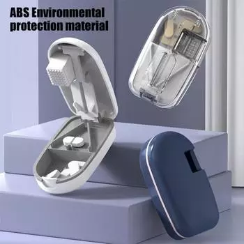 Органайзер для таблеток с резаком, пищевой, без бисфенола А, многоцелевой, компактный, портативный, дорожный, органайзер для таблеток белый