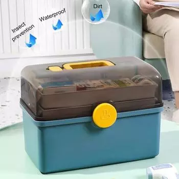 Органайзер для таблеток Ящик для хранения Большая емкость Многослойная классификация Пылезащитный Легкий доступ к лекарствам белый