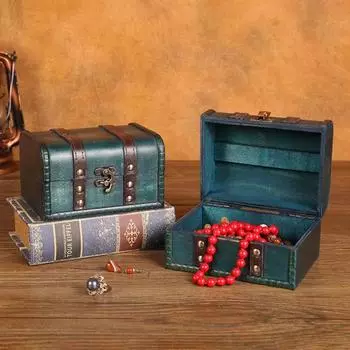 Органайзер для ювелирных изделий, винтажная большая емкость, антикварная деревянная мини-шкатулка для хранения сокровищ для дома зелёный