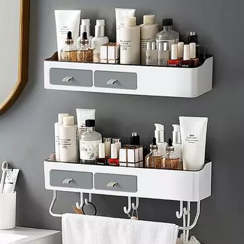 Органайзер для ванной комнаты без перфорации Полка для хранения шампуня Косметика Ванна Кухня Держатель для полотенец Предметы домашнего обихода Аксессуары для ванной