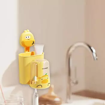 Органайзер для ванной комнаты с ополаскивателем и самоосушающимся держателем зубных щеток жёлтый