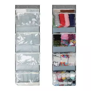 Органайзер для вязания крючком, сумка для хранения пряжи, большая вместимость, несколько отделений, застежка-молния, органайзер для хранения вязания крючком, прозрачная подвесная сумка серый