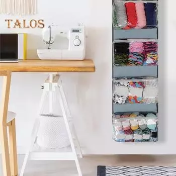 Органайзер для вязания крючком, сумка для хранения пряжи, большая вместимость, несколько отделений, застежка-молния, органайзер для хранения вязания крючком, прозрачная подвесная сумка серый