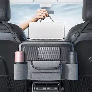 Органайзер для заднего сиденья пассажира, сумка для сиденья большой емкости, регулируемый органайзер для переднего сиденья автомобиля, надежно закрепленный серый