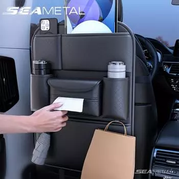Органайзер на спинку автомобильного сиденья с несколькими карманами SEAMETAL, сумка для хранения большой емкости с коробкой для салфеток 1pc чёрный