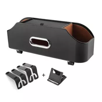 Органайзер на спинку автомобильного сиденья с подстаканником, коробкой для салфеток и держателями для мобильных телефонов, автомобильный подголовник, многофункциональный ящик для хранения на заднем сиденье чёрный