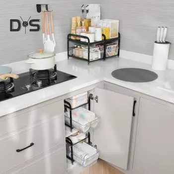 Органайзер под раковиной, двухслойная полка для хранения, большая вместимость, прочная несущая способность, простая установка, полка для ванной комнаты и кухни A чёрный